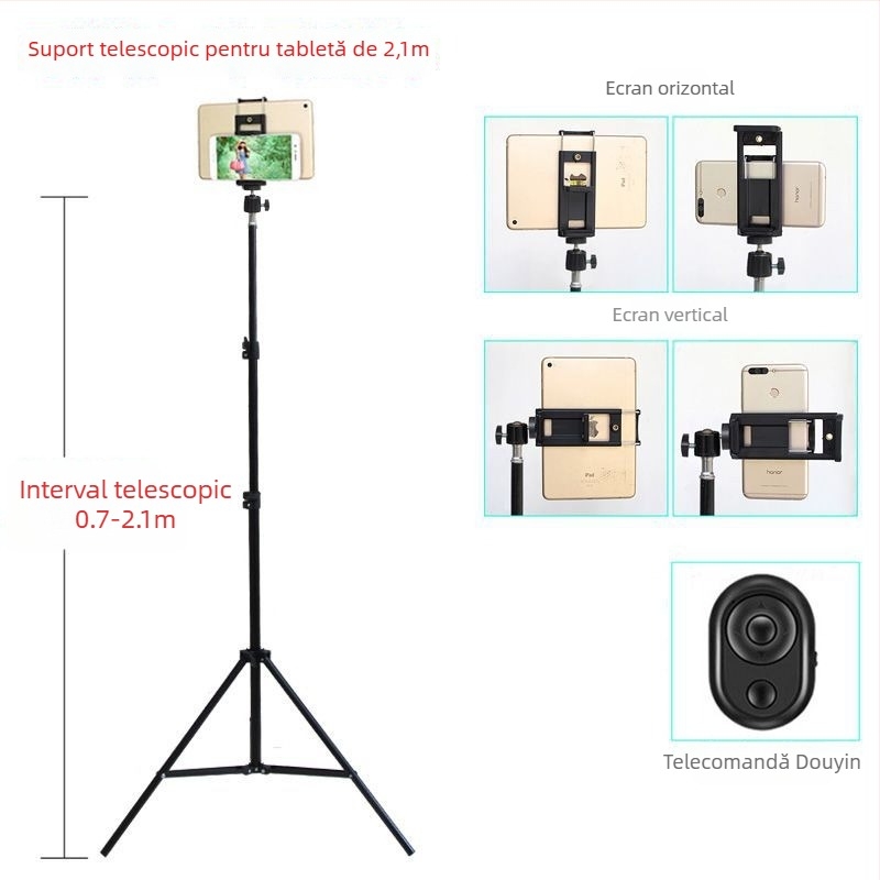 Stativ de podea pentru telefoane și tablete – structură metalică, potrivit pentru utilizare în pat, pentru streaming live, fotografie și înregistrare video