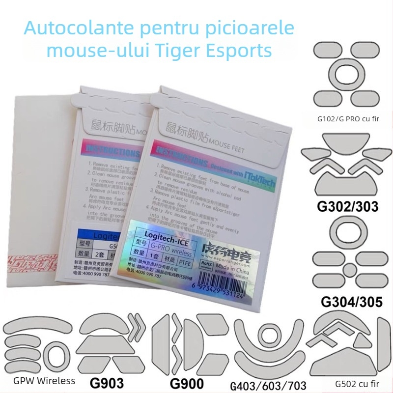 Tiger talisman tălpi de mouse pentru gaming – Ediție Ice, compatibile cu G102/G302/G403/G502/G603/G703/GPW1/GPX, 1 bucată