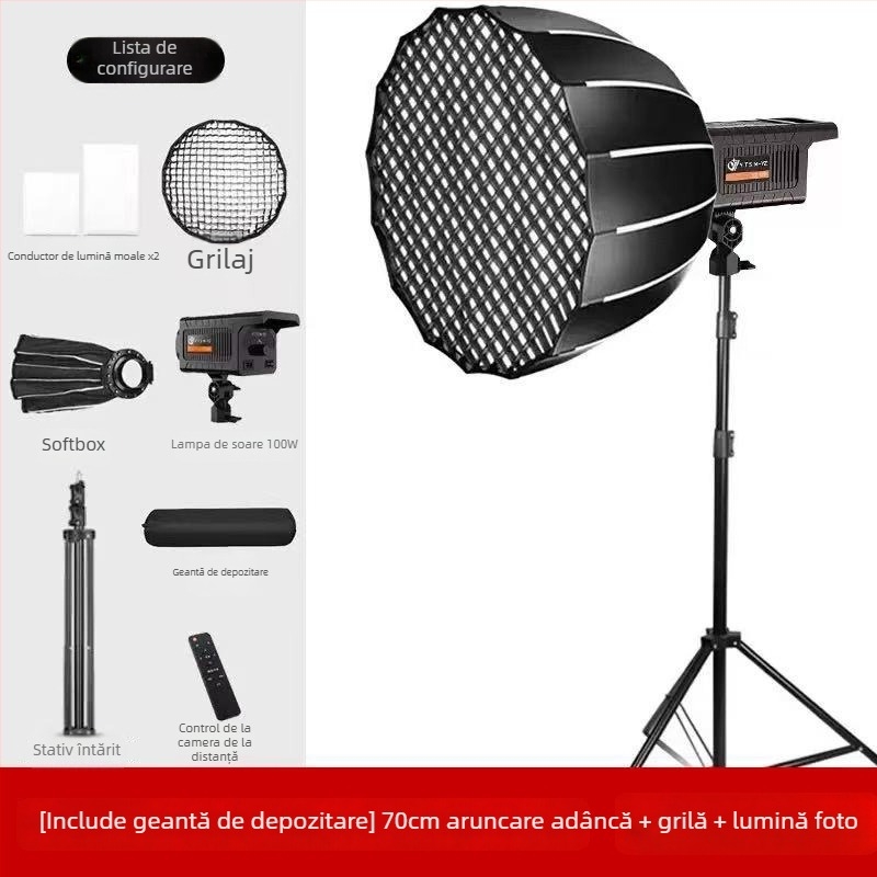 Lumină profesională pentru fotografie cu cap Baorongkou, temperatură duală a luminii, fără reglaj al intensității