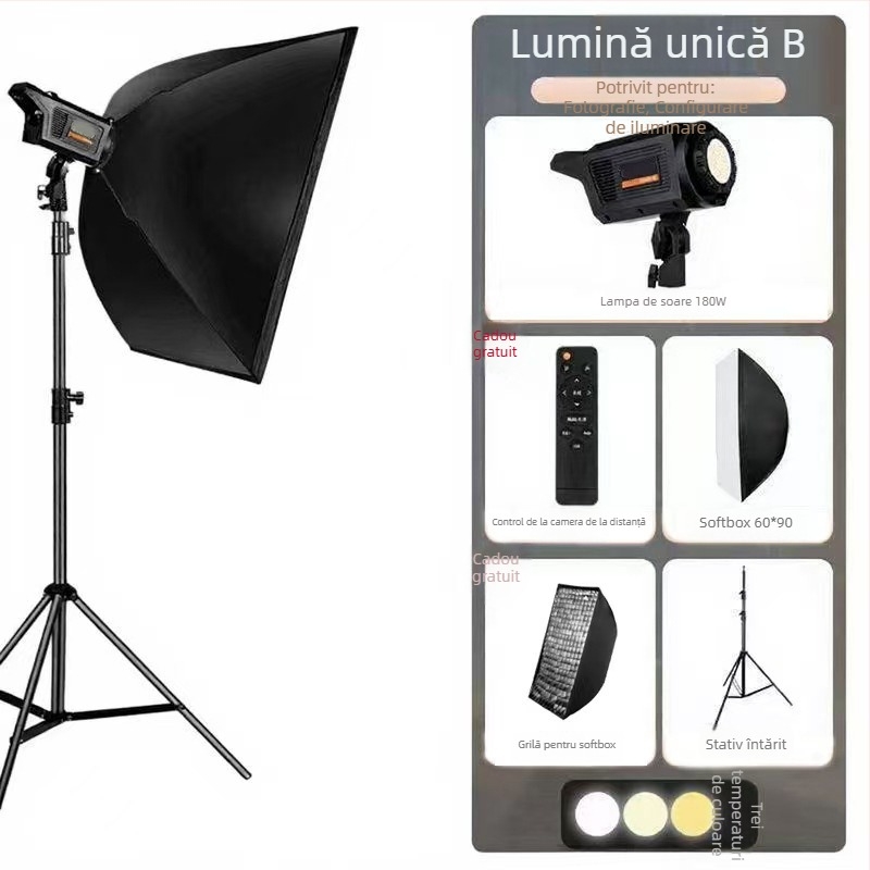 Lumină profesională pentru fotografie cu cap Baorongkou, temperatură duală a luminii, fără reglaj al intensității