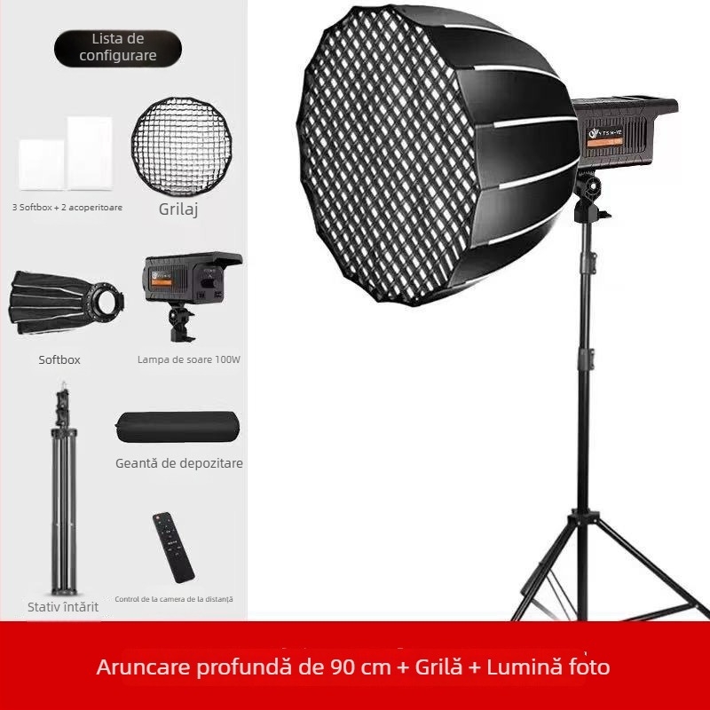 Lumină profesională pentru fotografie cu cap Baorongkou, temperatură duală a luminii, fără reglaj al intensității