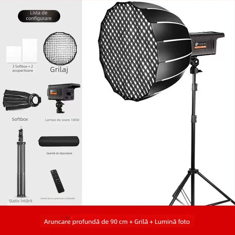 Lumină profesională pentru fotografie cu cap Baorongkou, temperatură duală a luminii, fără reglaj al intensității