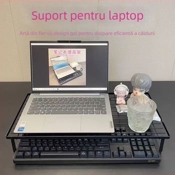 Raft de răcire pentru laptop, organizator de birou cu stocare în mai multe niveluri, suport metalic din fier rotativ