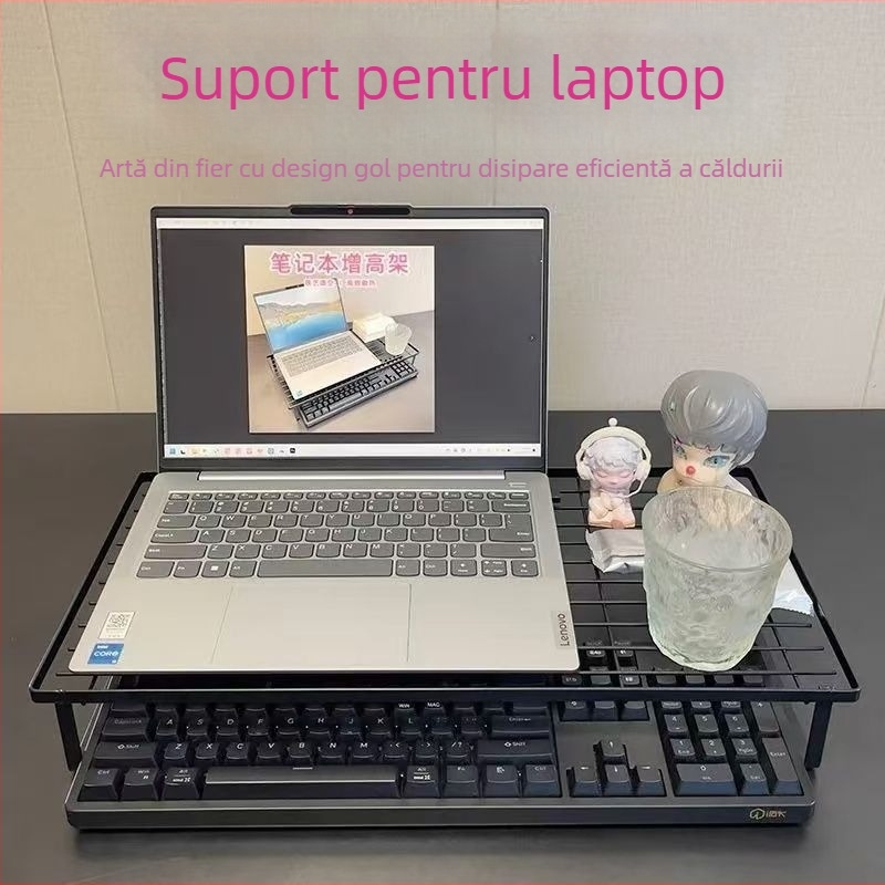 Raft de răcire pentru laptop, organizator de birou cu stocare în mai multe niveluri, suport metalic din fier rotativ