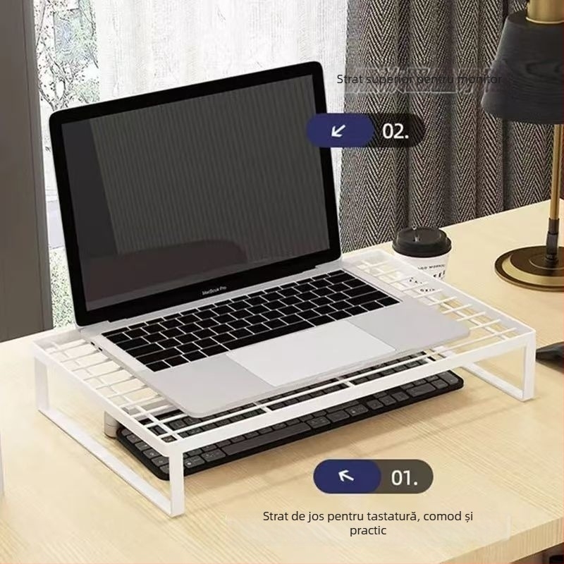 Raft de răcire pentru laptop, organizator de birou cu stocare în mai multe niveluri, suport metalic din fier rotativ