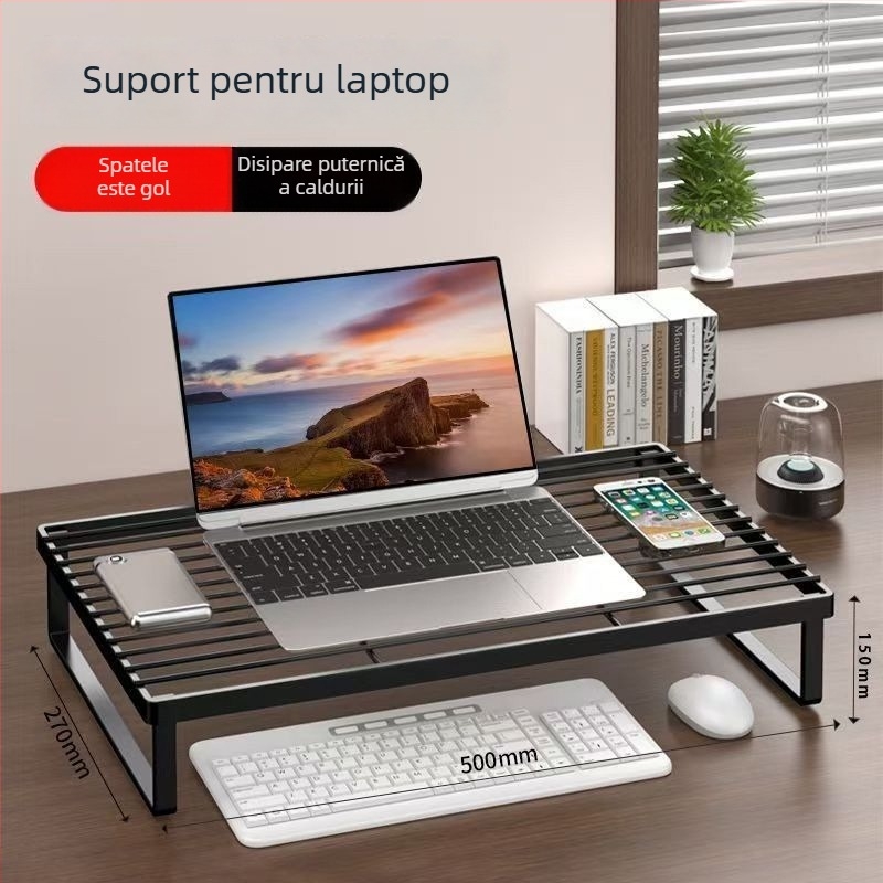Raft de răcire pentru laptop, organizator de birou cu stocare în mai multe niveluri, suport metalic din fier rotativ