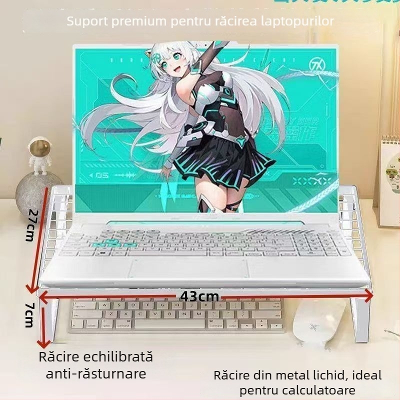 Raft de răcire pentru laptop, organizator de birou cu stocare în mai multe niveluri, suport metalic din fier rotativ