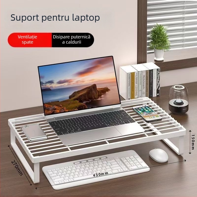 Raft de răcire pentru laptop, organizator de birou cu stocare în mai multe niveluri, suport metalic din fier rotativ