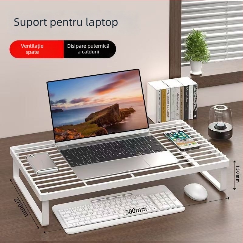 Raft de răcire pentru laptop, organizator de birou cu stocare în mai multe niveluri, suport metalic din fier rotativ