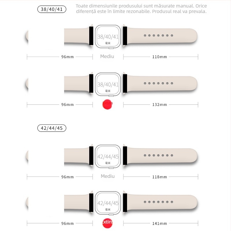 Curea din silicon pentru Apple Watch, cu cataramă buclă unică – Binghong, compatibilă cu Apple Watch, material silicon, dimensiune interfețe personalizabilă, cataramă tip snap