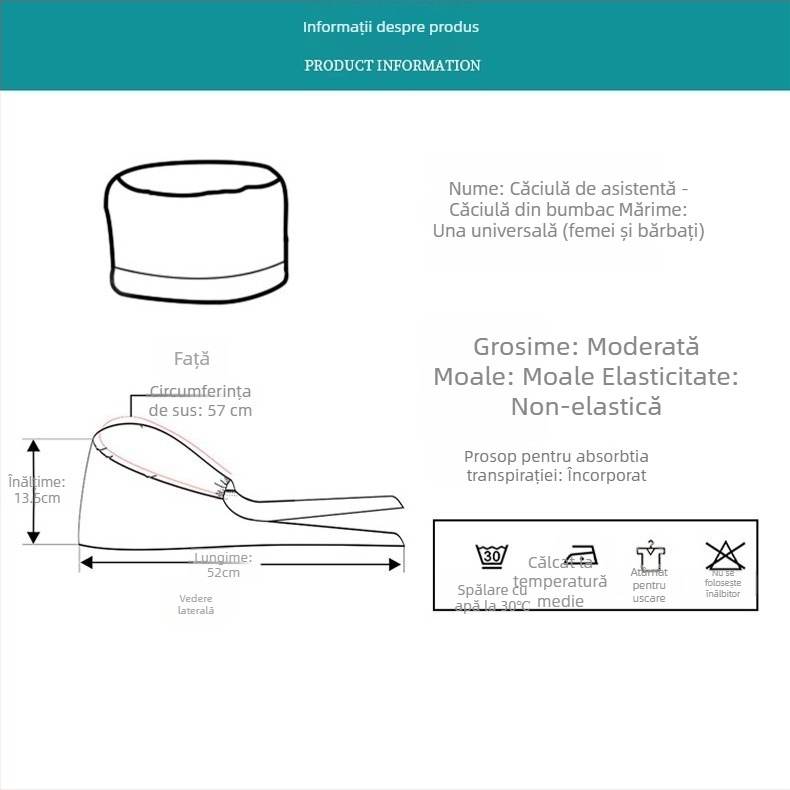 Șapcă chirurgicală unisex, poliester-bumbac, twill, imprimeu monocrom, vârf plat