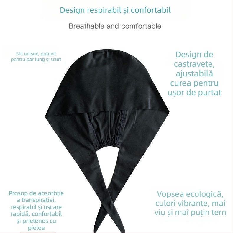 Șapcă chirurgicală unisex, poliester-bumbac, twill, imprimeu monocrom, vârf plat