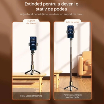 Bețigaș selfie mini extensibil cu trepied pentru telefonul mobil, din oțel inoxidabil; fără telecomandă, fără Bluetooth, fără iluminare încorporată