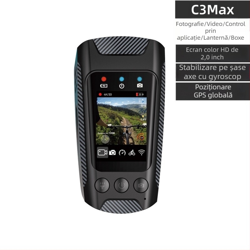 Cameră de acțiune pentru ciclism cu stabilizare electronică 4K, fluier și lanternă, ecran LCD de 2.0 inch
