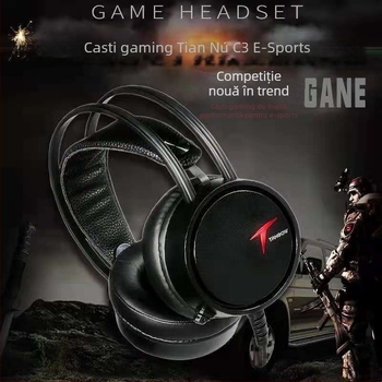 Cască de gaming USB cablată cu difuzoare de 50 mm, microfon încorporat, 20 Hz–20 kHz, compatibil PC