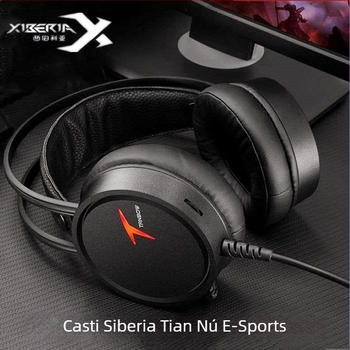 Cască de gaming USB cablată cu difuzoare de 50 mm, microfon încorporat, 20 Hz–20 kHz, compatibil PC