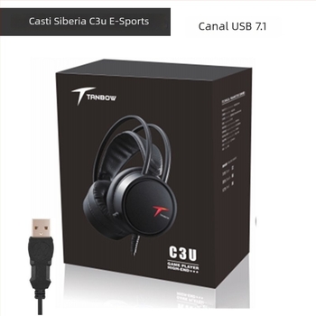 Cască de gaming USB cablată cu difuzoare de 50 mm, microfon încorporat, 20 Hz–20 kHz, compatibil PC