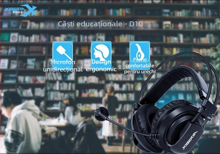 Cască de gaming USB cablată cu difuzoare de 50 mm, microfon încorporat, 20 Hz–20 kHz, compatibil PC