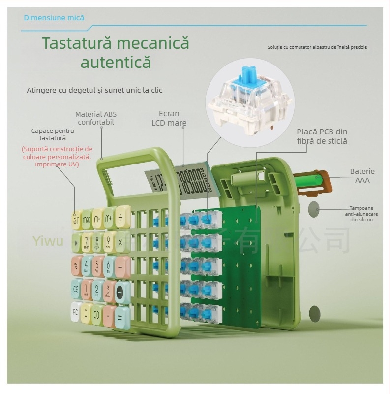 Calculator aritmetic pentru finanțe și birou, model 7258, carcasă ABS, afișaj de 12 cifre, taste mecanice detașibile