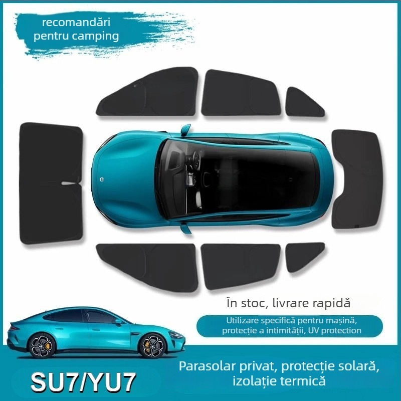 Cortină de protecție solară auto Xiaomi Su7Yu7 — material Oxford, montaj cu ventuze, protecție a intimității, izolație termică, posibilitate personalizare cu logo