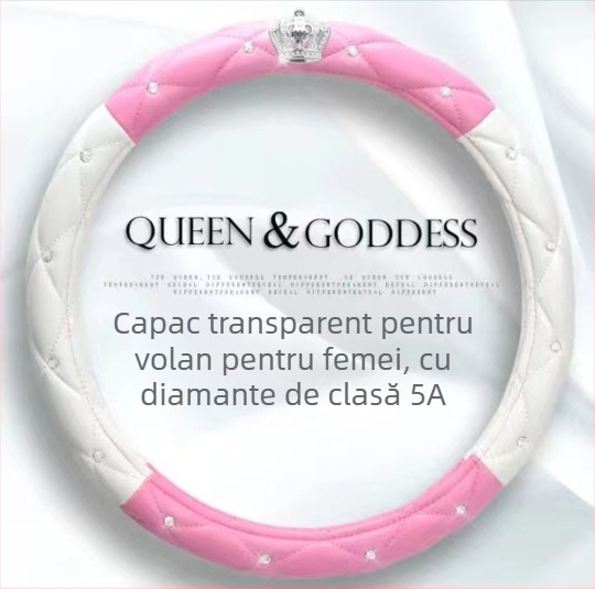 Husă volan auto pentru doamne — broderie cu coroană din diamante, piele artificială, montaj general, stil General/Goddess, pentru toate anotimpurile; Jiahang