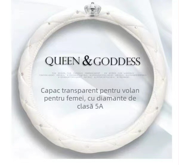Husă volan auto pentru doamne — broderie cu coroană din diamante, piele artificială, montaj general, stil General/Goddess, pentru toate anotimpurile; Jiahang