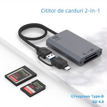 Cititor CFexpress Type-A pentru carduri USB 3.2, 10Gbps, Suportă CF/SD/TF/MicroSD, Carcasă din aliaj de aluminiu