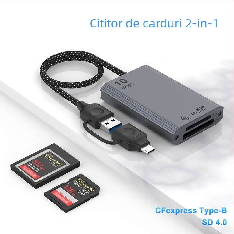 Cititor CFexpress Type-A pentru carduri USB 3.2, 10Gbps, Suportă CF/SD/TF/MicroSD, Carcasă din aliaj de aluminiu