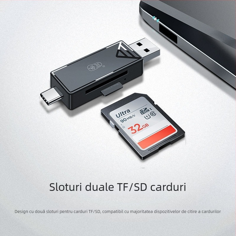 Cititor OTG pentru carduri USB 3.0 de înaltă viteză, interfețe Type-C și USB 2.0, suport TF Card
