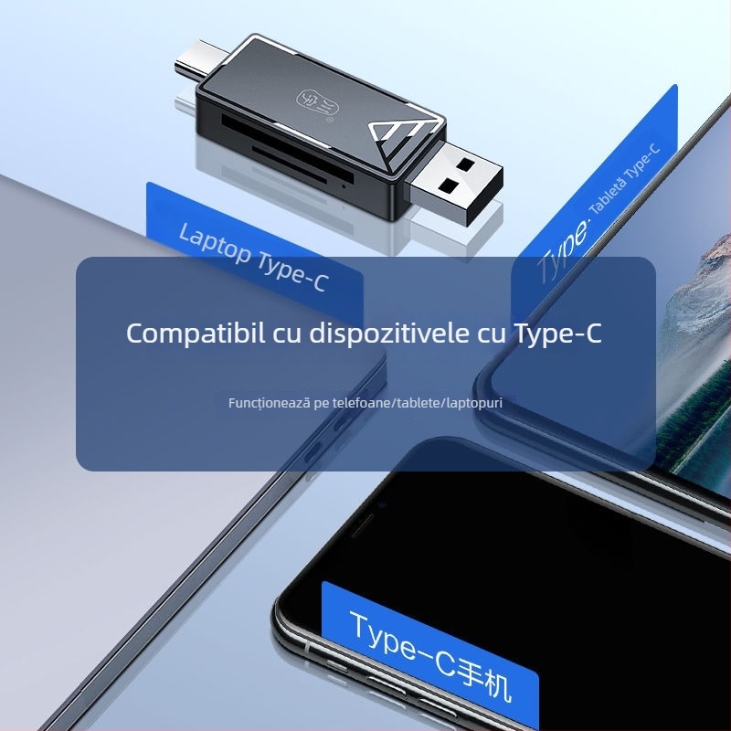 Cititor OTG pentru carduri USB 3.0 de înaltă viteză, interfețe Type-C și USB 2.0, suport TF Card