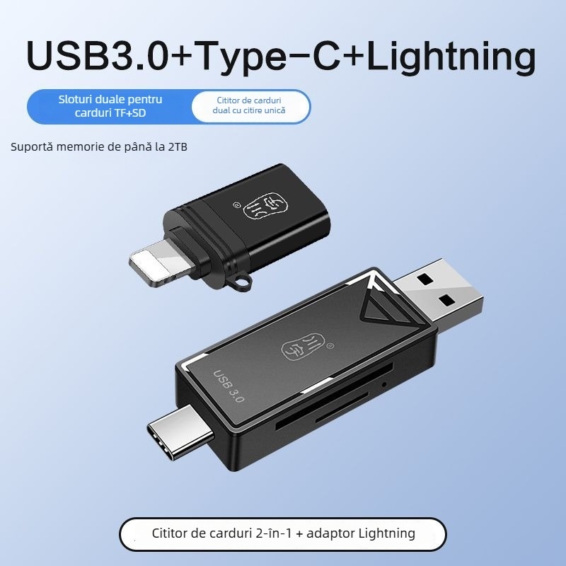 Cititor OTG pentru carduri USB 3.0 de înaltă viteză, interfețe Type-C și USB 2.0, suport TF Card