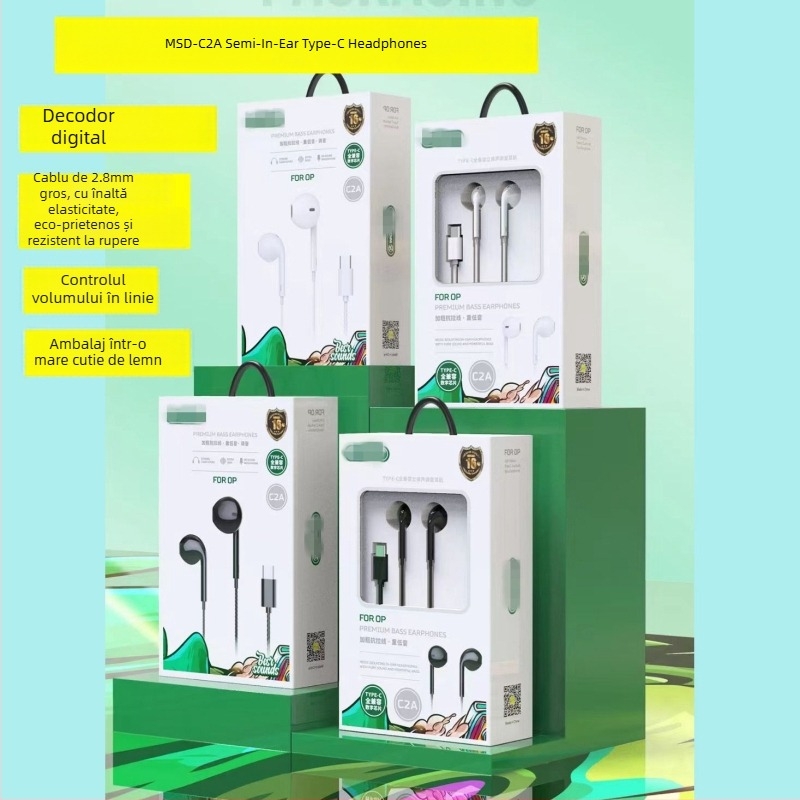 Căști In-ear Type-C cu Decodare Digitală pentru telefoane Huawei Android (LC-C80, drivere dinamice, cu fir, 1,2 m, 135 dB)