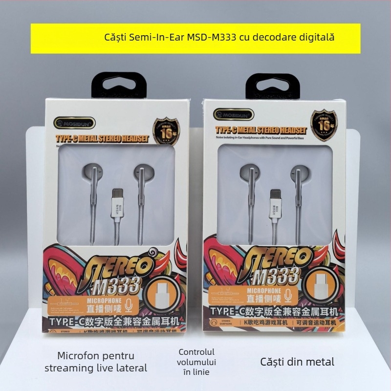 Căști In-ear Type-C cu Decodare Digitală pentru telefoane Huawei Android (LC-C80, drivere dinamice, cu fir, 1,2 m, 135 dB)