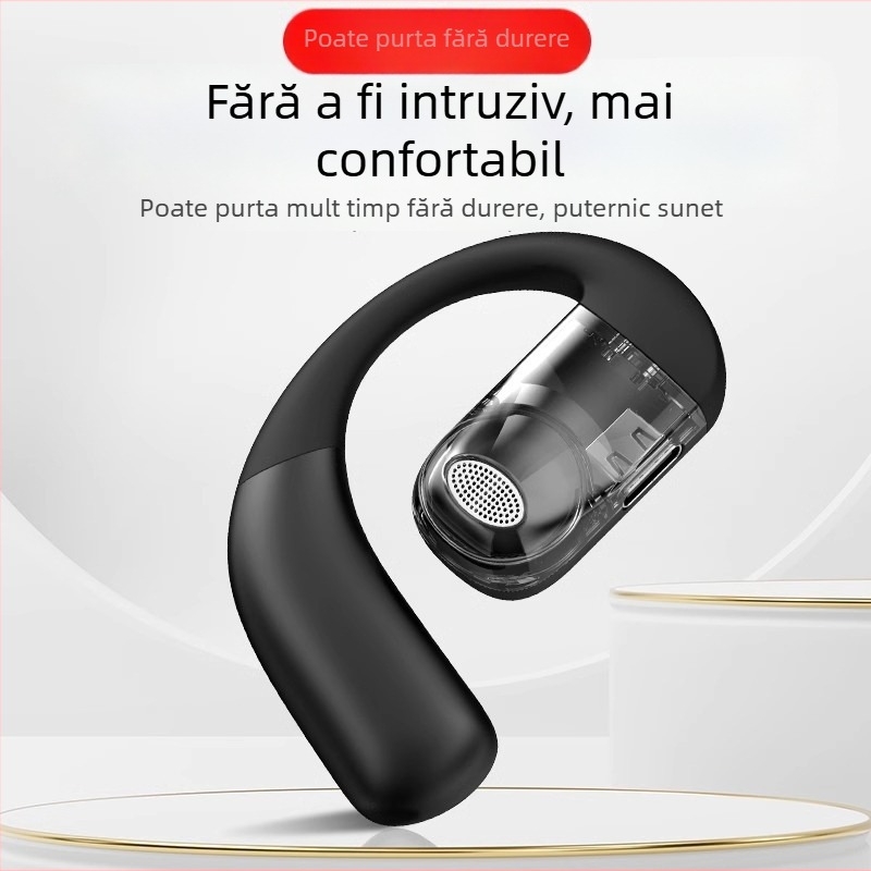 Cască Bluetooth cu conductivitate osoasă – monaural, prindere de ureche, Bluetooth 5.4, rază 10 m, autonomie peste 8 ore