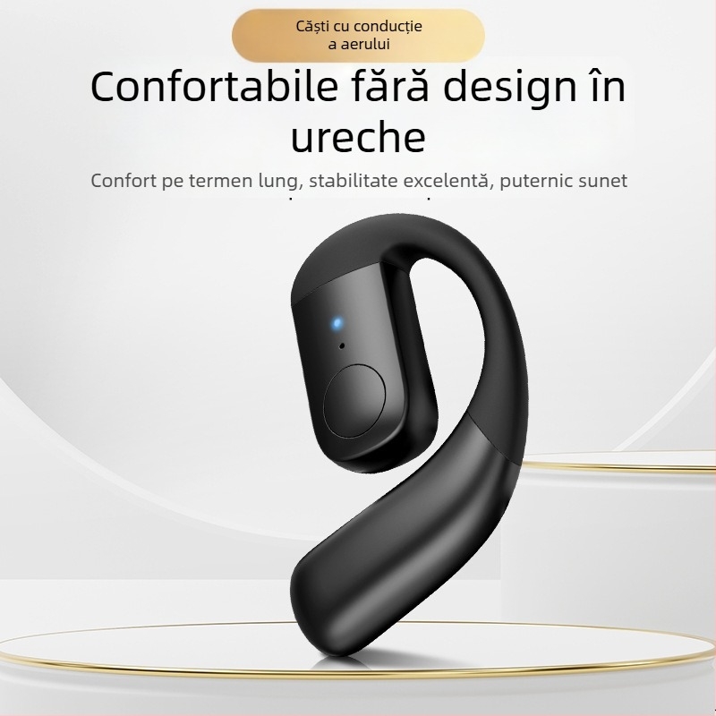 Cască Bluetooth cu conductivitate osoasă – monaural, prindere de ureche, Bluetooth 5.4, rază 10 m, autonomie peste 8 ore