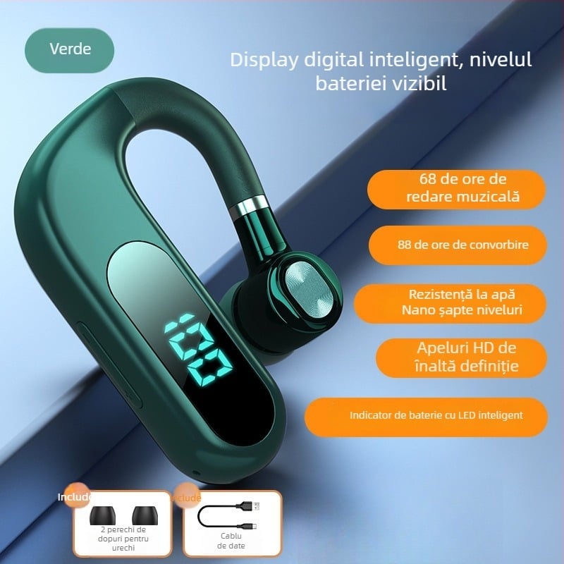 Casca Bluetooth cu agățare pentru ureche, stereo, chipset Huawei, Bluetooth 2.0, baterie până la 4 ore