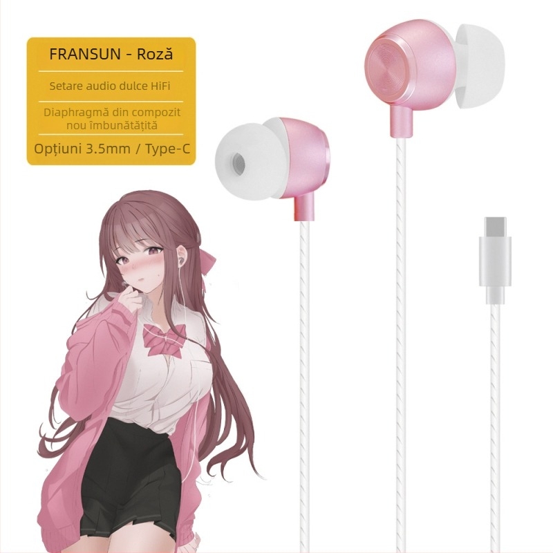 FRANSUN Căști in-ear cu fir, microfon, jack 3,5 mm drept, cablu 1,2 m, difuzor 10 mm