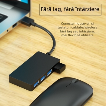 Hub USB 3.0 cu 4 porturi, extensie 1 la 4, alimentare prin USB, cablu de 10 cm, transfer 5DBps