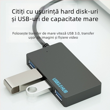 Hub USB 3.0 cu 4 porturi, extensie 1 la 4, alimentare prin USB, cablu de 10 cm, transfer 5DBps