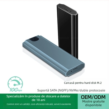 Căsuță SSD M.2 pentru NVMe/NGFF/SATA, aliaj de aluminiu, suport până la 2TB, viteze de transfer 10Gbps/5Gbps