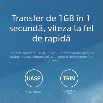 Căsuță SSD M.2 pentru NVMe/NGFF/SATA, aliaj de aluminiu, suport până la 2TB, viteze de transfer 10Gbps/5Gbps