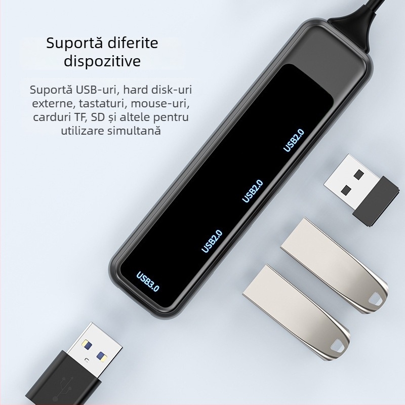 Dock de extindere USB H-388 cu alimentare externă, hub USB 3.0, 1–4 porturi, cititor de carduri Type-C