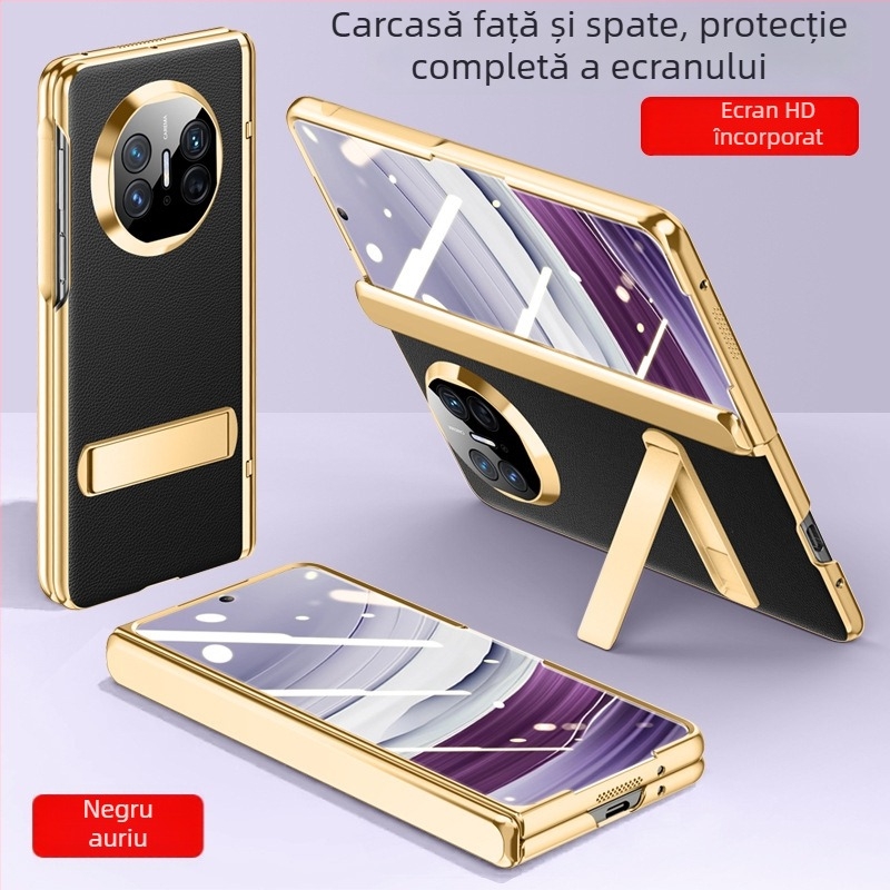 Husă flip Huawei Mate X5 din piele sintetică, stil minimalist de afaceri, finisaj electroplating, rezistență la șocuri, anti-cădere, disipare a căldurii
