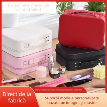 Geantă de machiaj din PU, impermeabilă, portabilă, cu capacitate extensibilă, închidere cu fermoar
