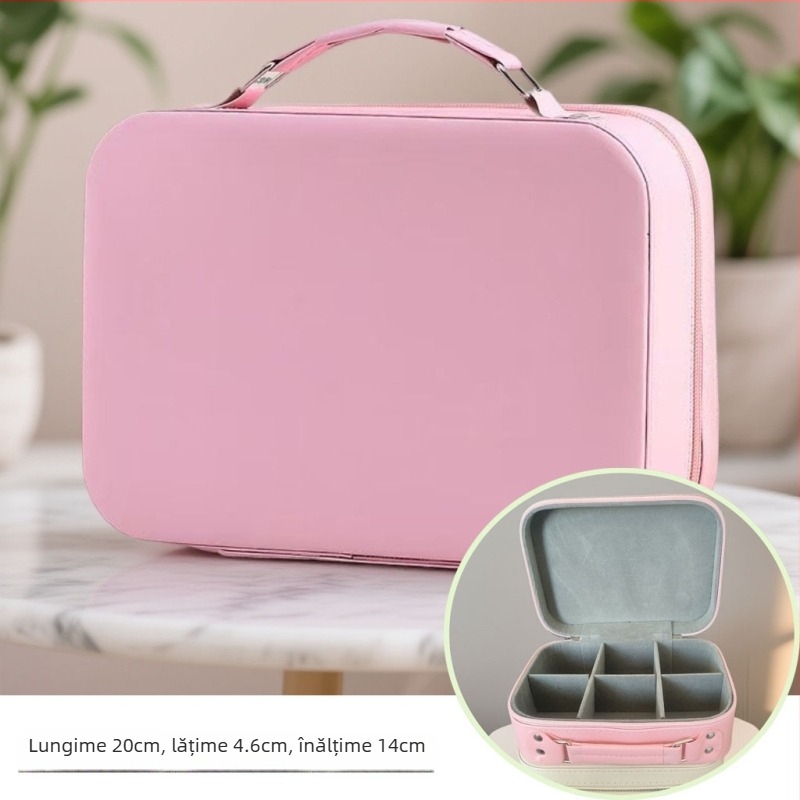 Geantă de machiaj din PU, impermeabilă, portabilă, cu capacitate extensibilă, închidere cu fermoar