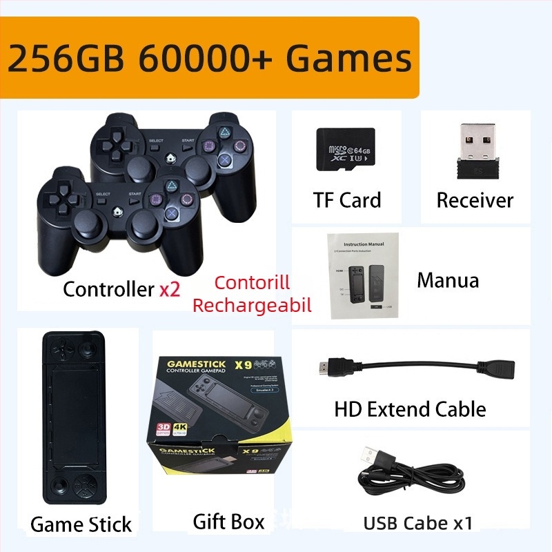 Consolă de jocuri Android pentru acasă, cu ieșire HDMI wireless către televizor, joystick în stil PSP, stocare 64/128/256 GB, suport pentru doi jucători