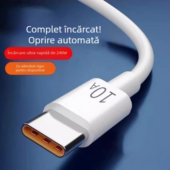 Cablu USB-C pentru Android, încărcare rapidă 10A, lungime 1–2 m, TPE, alb