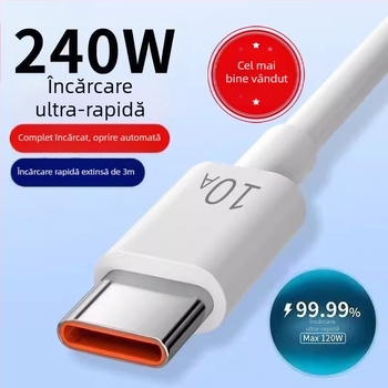 Cablu USB-C pentru Android, încărcare rapidă 10A, lungime 1–2 m, TPE, alb
