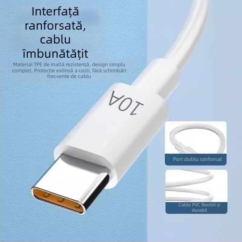 Cablu USB-C pentru Android, încărcare rapidă 10A, lungime 1–2 m, TPE, alb