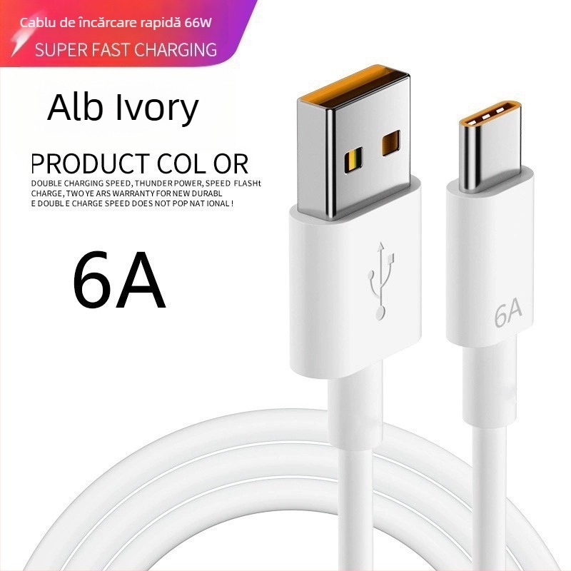 Cablu USB-C pentru Android, încărcare rapidă 10A, lungime 1–2 m, TPE, alb